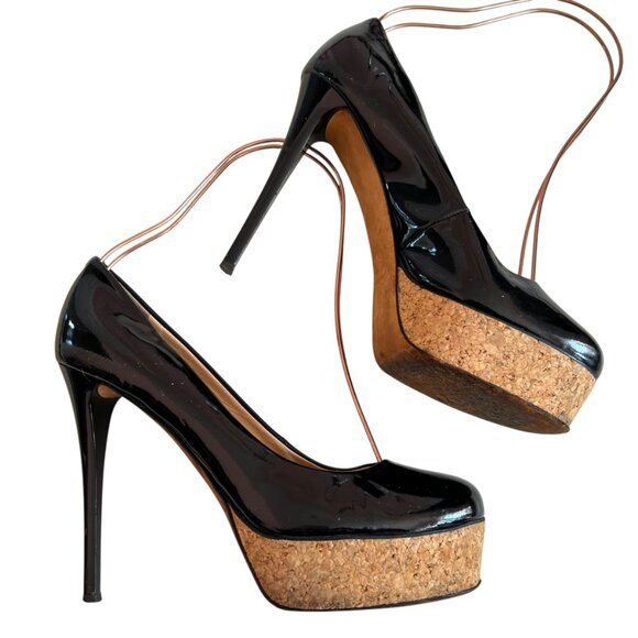Giuseppe Zanotti pumps black patent leather cork platform 38 stiletto high heel - Picture 7 of 16